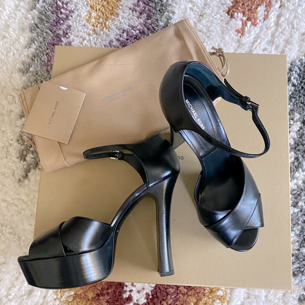 Michael Kors Collection Huxley Runway Leather Sandal with box and dust bag.